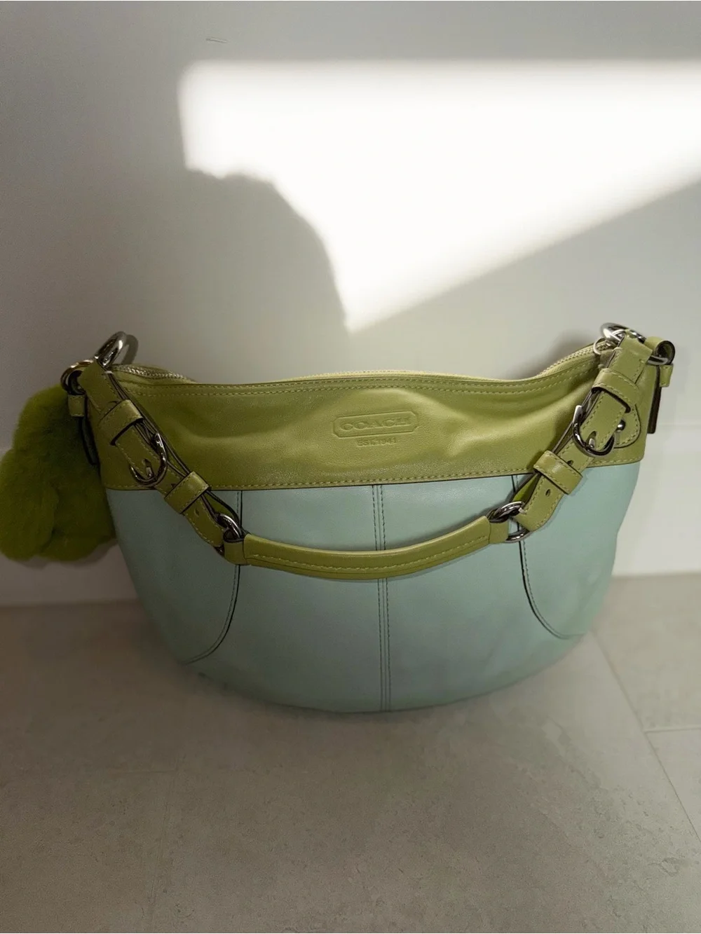 Coach Light Green/Lime and Mint/Seafoam Leather Laura Hobo Shoulder Bag